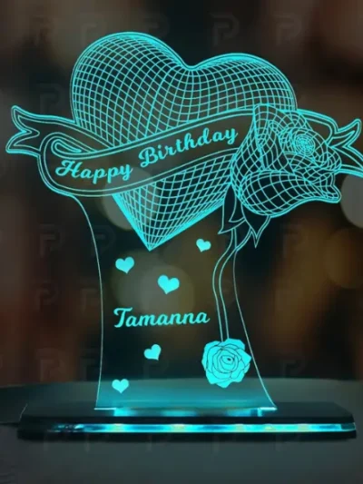 Personalized 3D acrylic LED Happy Birthday lamp, custom birthday gift by Pak Decors