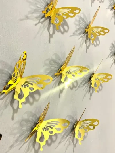 Beautiful Acrylic Mirror Butterflies Set For Wall Decor – Golden Finish