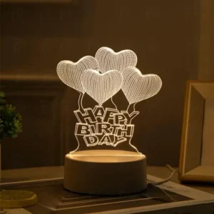 Personalized Happy Birthday Acrylic LED Lamp with Heart Balloons