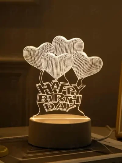 Personalized Happy Birthday Acrylic LED Lamp with Heart Balloons