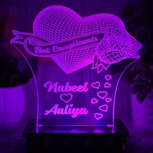 Custom Heart & Rose 3D LED Lamp with Personalized Names