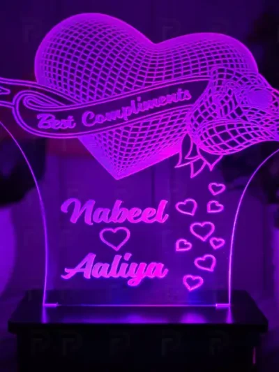 Custom Heart & Rose 3D LED Lamp with Personalized Names
